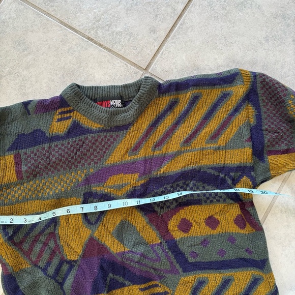 Vintage 90s Todays News Acrylic Knit Sweater Retro Abstract  Knit Multicolor - Picture 5 of 5